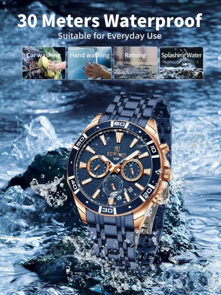 Design Reward VIP Chronograph Black and Blue Steel Watch Watches - 9