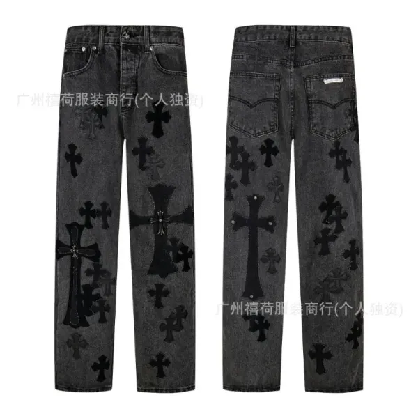 Chrome Hearts Cross-Embroidered Black Denim Jeans - 1