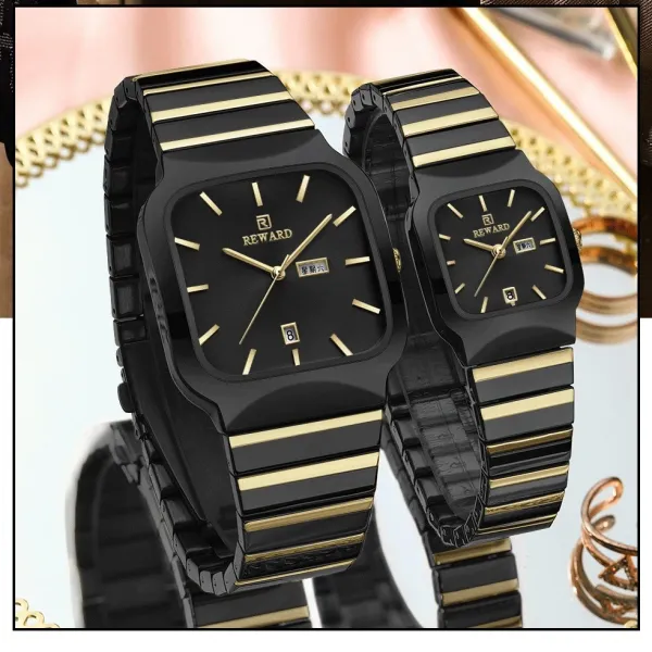 Design Reward Square Dial Two-Tone Stainless Steel Watch with Date and Day Display Watches - 14