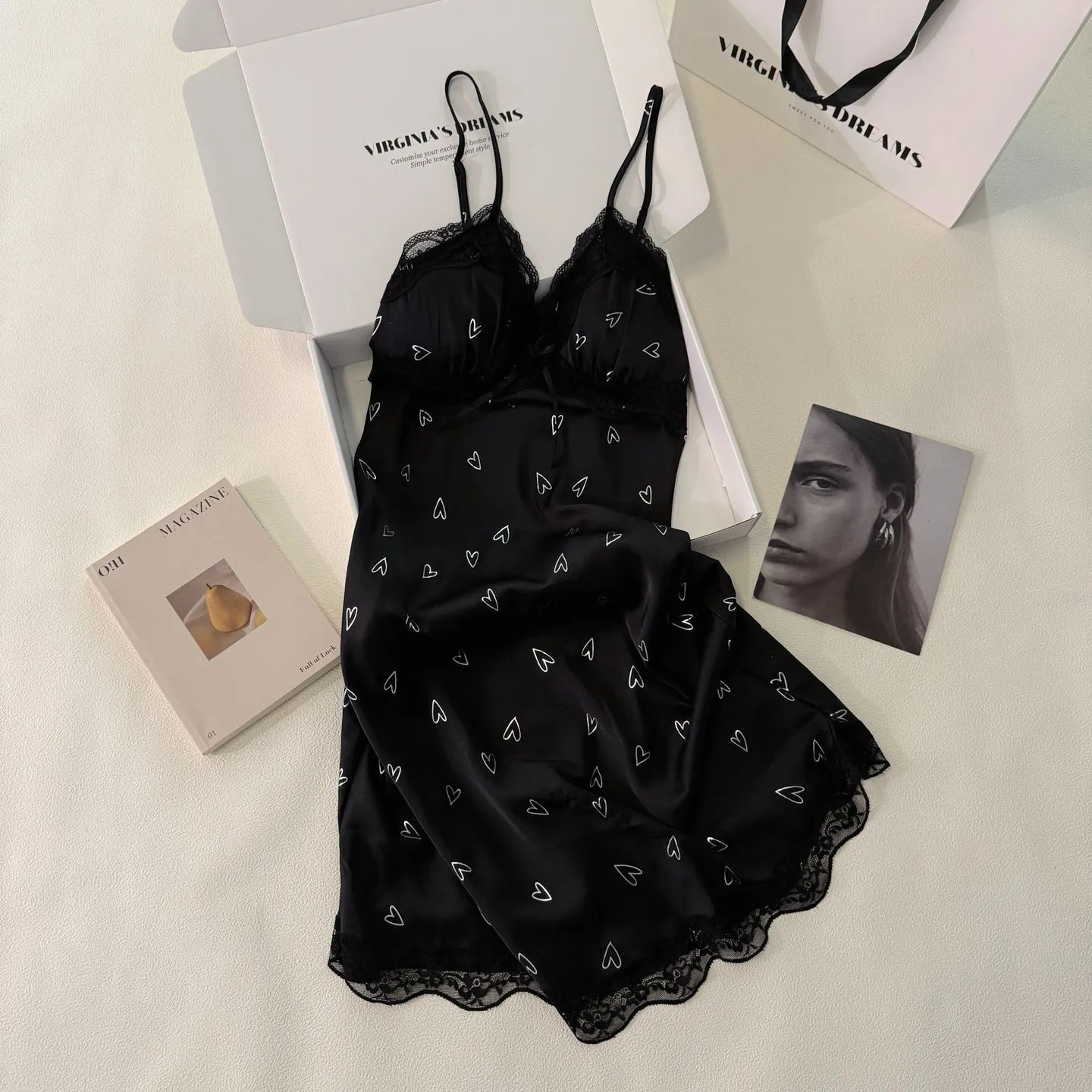 Design Virginia's Dreams Butterfly Lace Trim Satin Slip Dress Sleepwear - 29