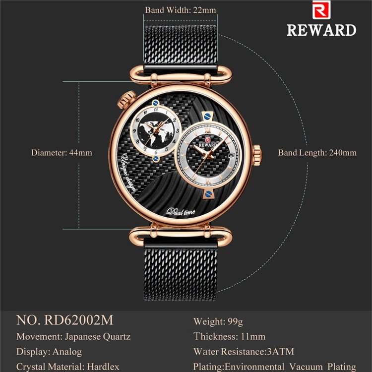 Design Reward Dual Time Carbon Fiber Dial Mechanical Watch Watches - 8
