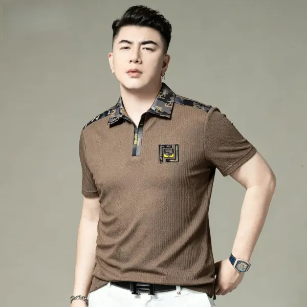 Design Polo Shirt Brown Camo Collar Embroidered Logo Polo - 1
