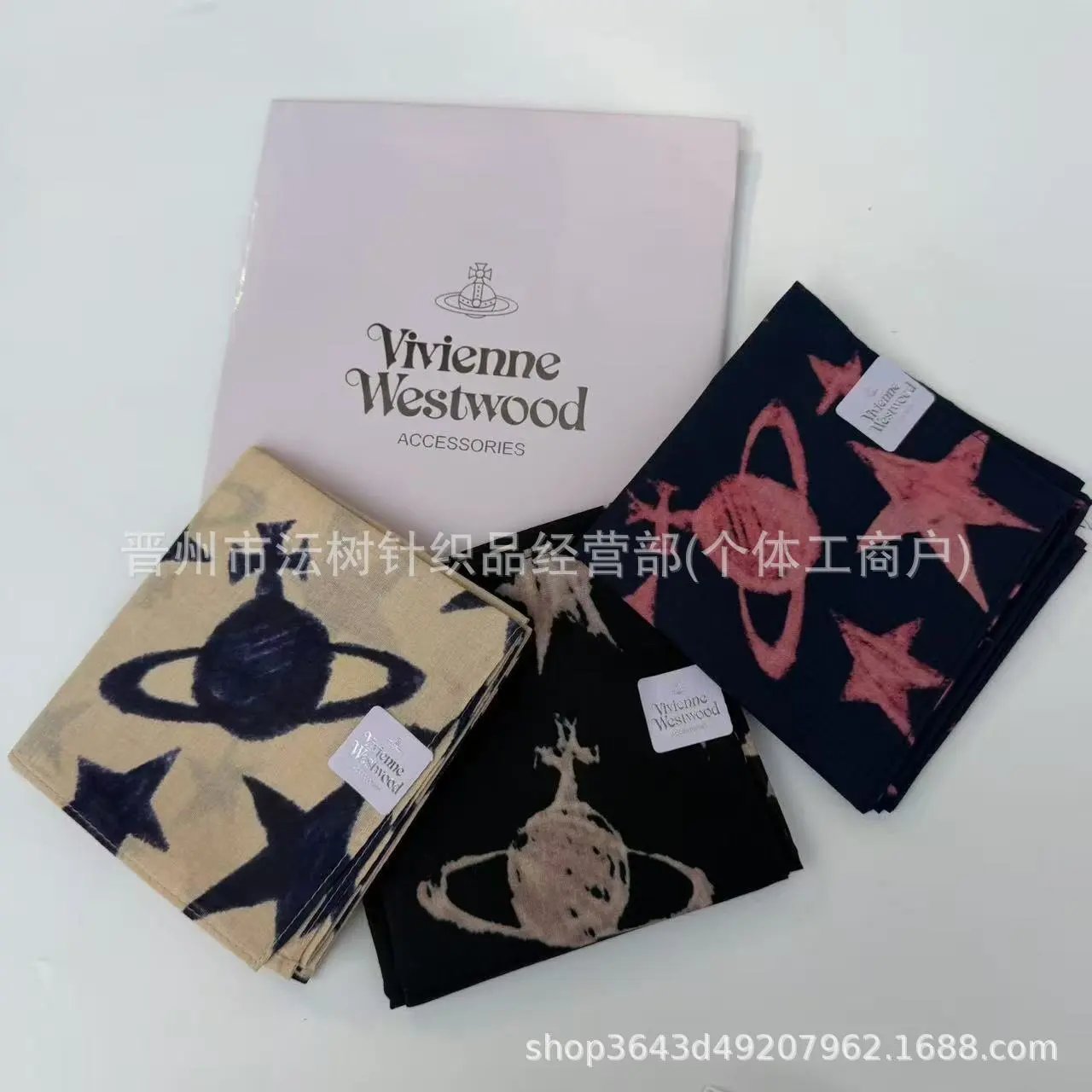 Vivienne Westwood Orb Print Silk Scarf Navy Orange Scarves - 5