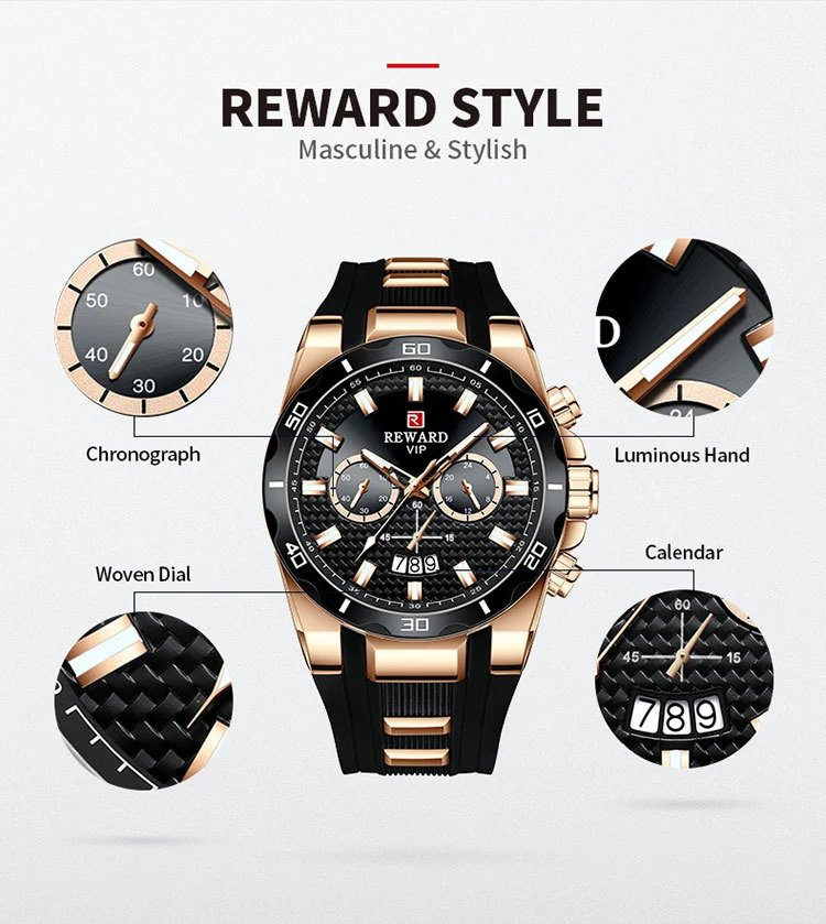 Design Reward VIP Chronograph Blue Silicone Strap Watch Watches - 10