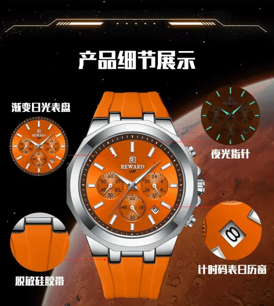 Design Reward VIP Chronograph Blue Silicone Strap Watch Watches - 5
