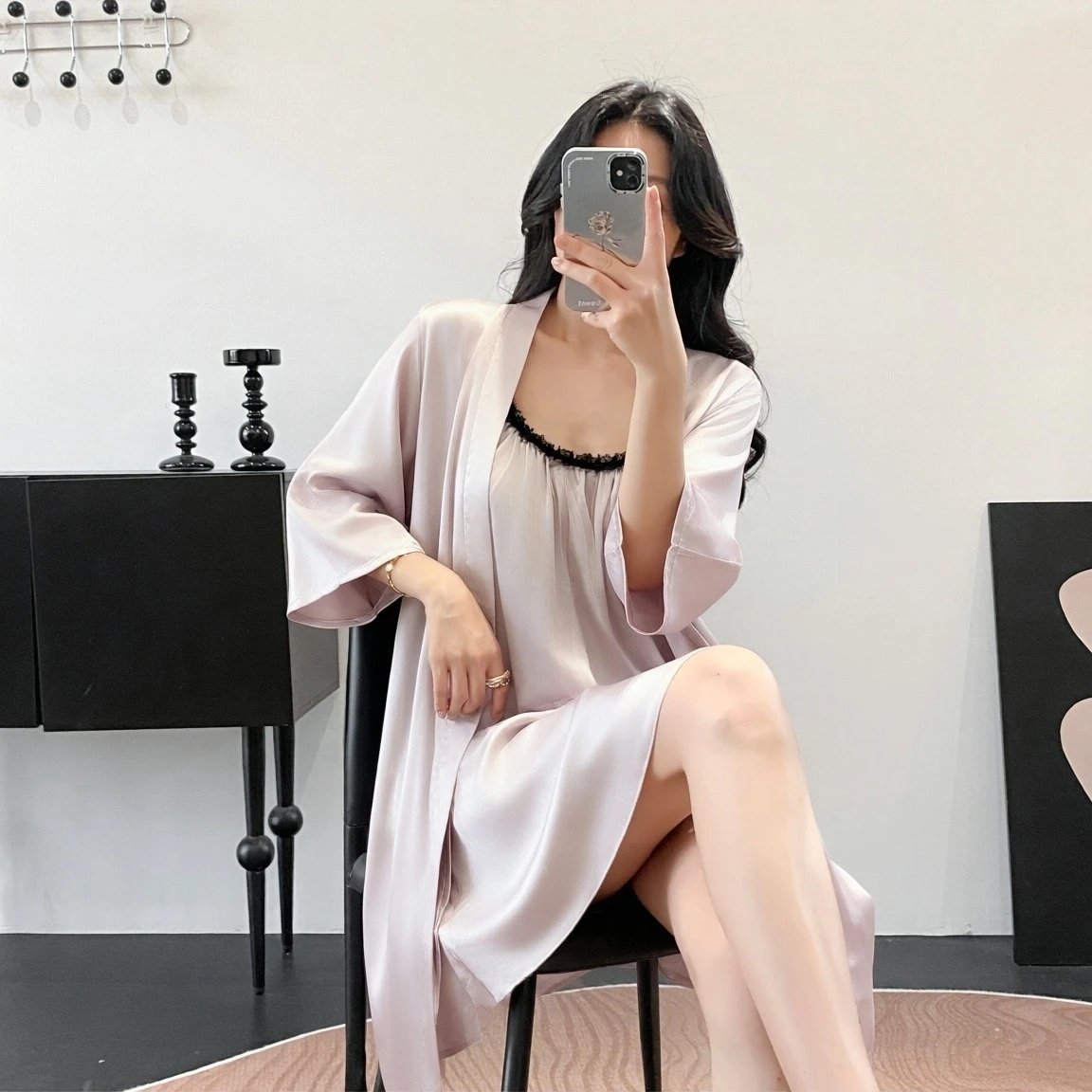 Design Lace-Trimmed Satin Slip Dress in Lilac Sleepwear - 12