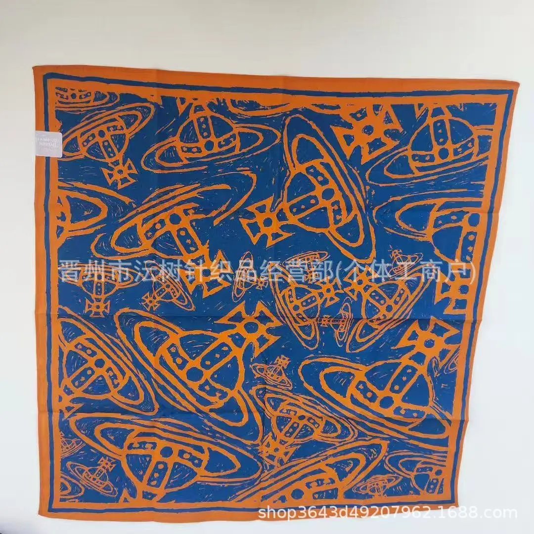 Vivienne Westwood Orb Print Silk Scarf Navy Orange Scarves - 15