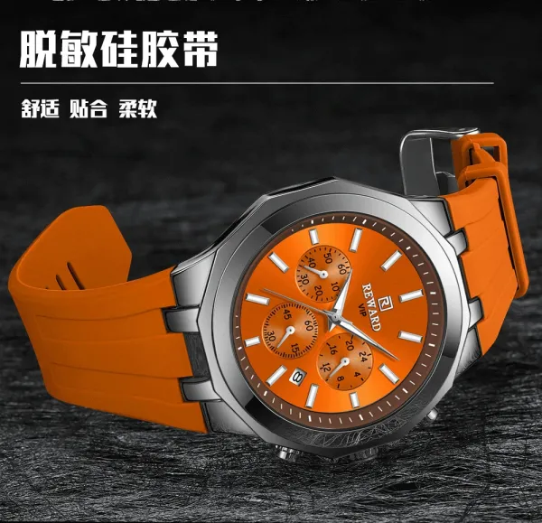 Design Reward VIP Chronograph Blue Silicone Strap Watch Watches - 10
