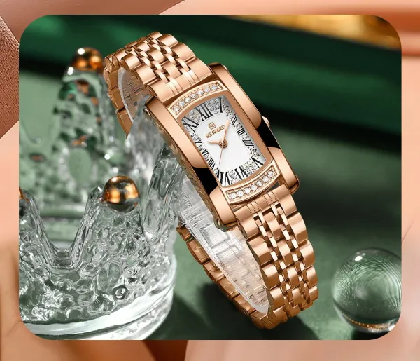 Design Reward Rectangular Crystal-Embellished Gold Tone Watch Watches - 15