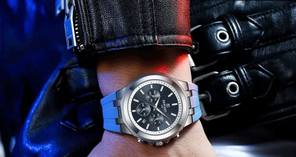 Design Reward VIP Chronograph Blue Silicone Strap Watch Watches - 13