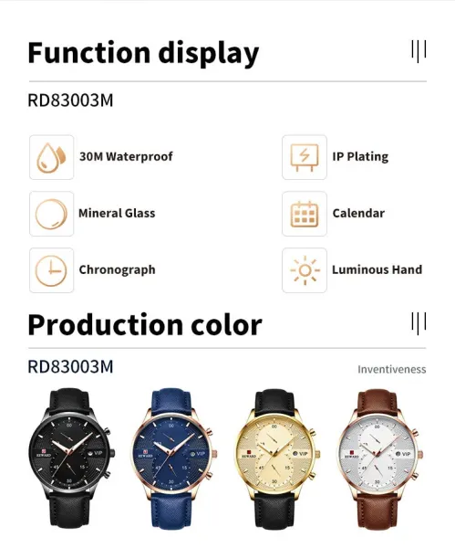 Design Reward VIP Chronograph Rose Gold Brown Leather Watch Watches - 4