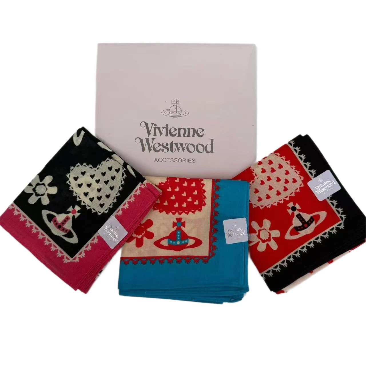 Vivienne Westwood Orb Print Silk Scarf Navy Orange Scarves - 3