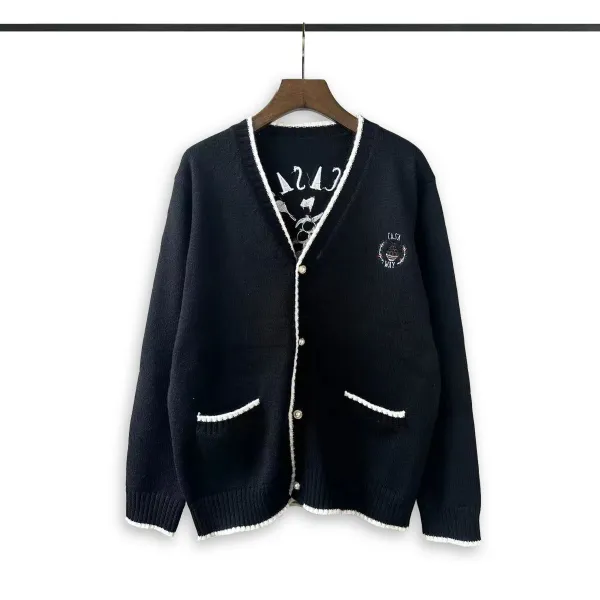 Casablanca Embroidered V-Neck Cardigan Black with Mint Trim - 9