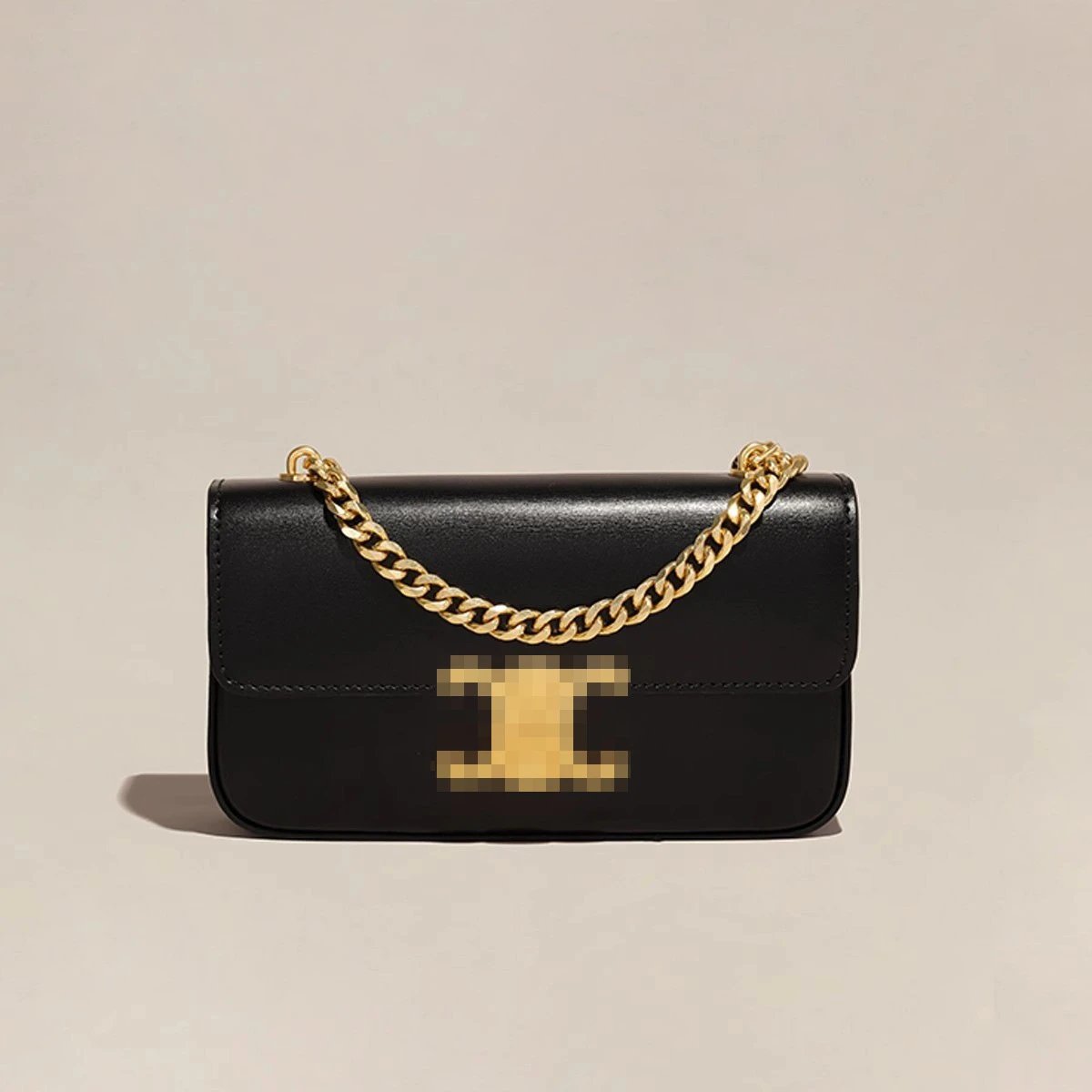 Celine Triomphe Chain Bag Black Leather Shoulder Bag