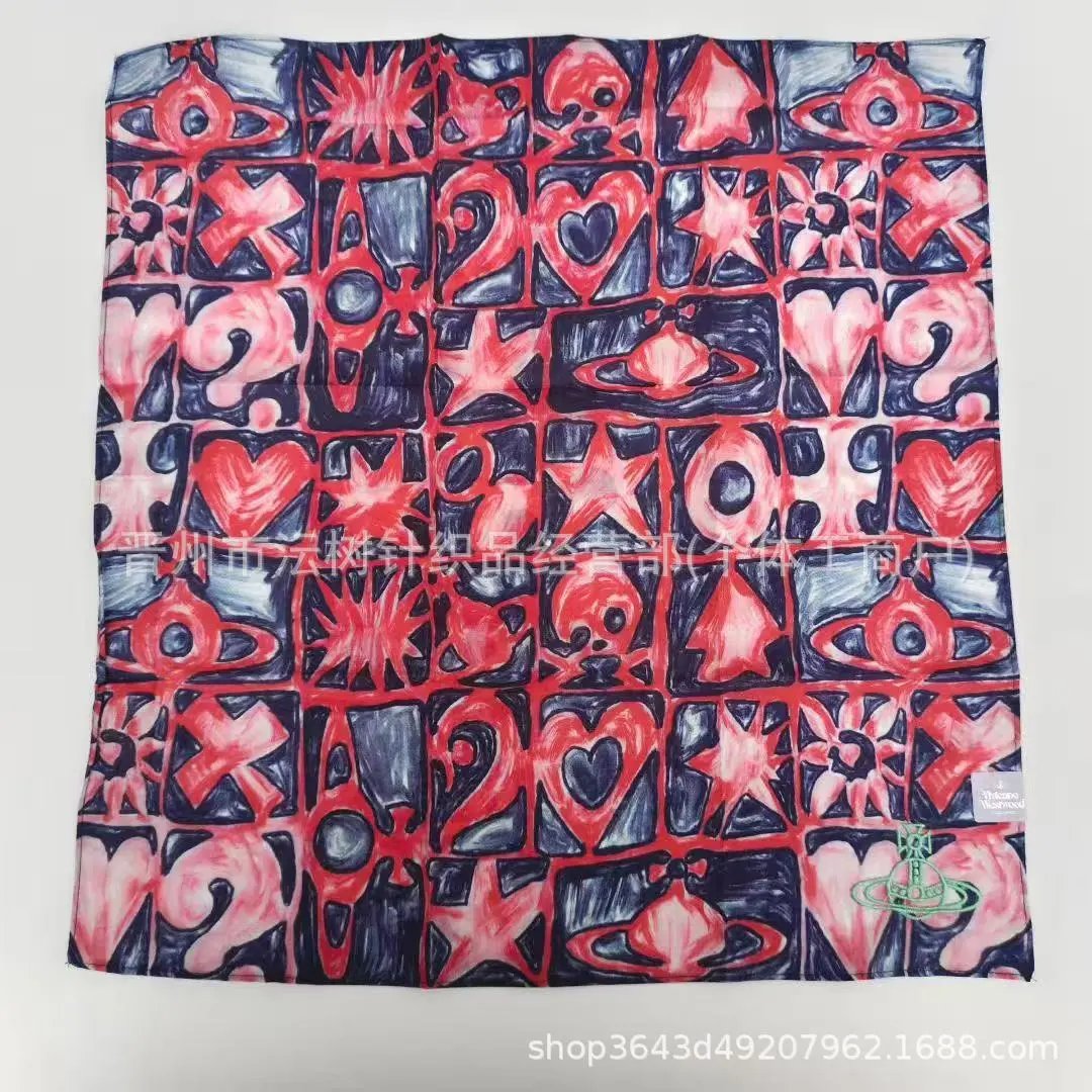 Vivienne Westwood Orb Print Silk Scarf Navy Orange Scarves - 10