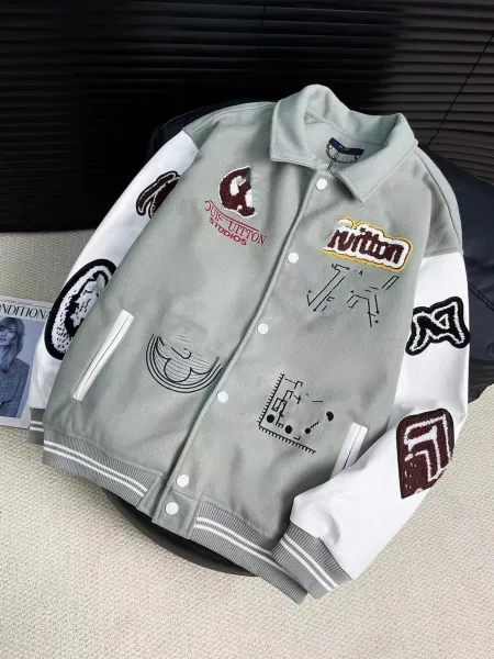 Louis Vuitton Studios x Unknown Collaborator Varsity Jacket Gray / White Outerwear - 1