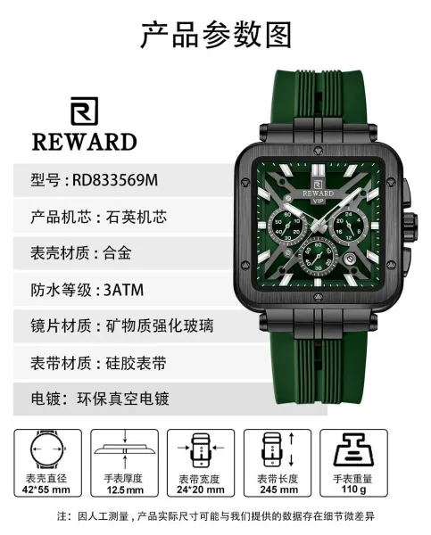 Design Reward VIP Chronograph Blue Silicone Strap Watch Watches - 8