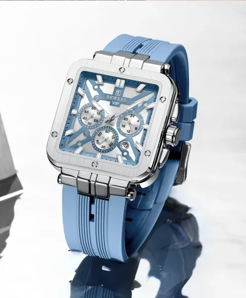 Design Reward VIP Chronograph Blue Silicone Strap Watch Watches - 15