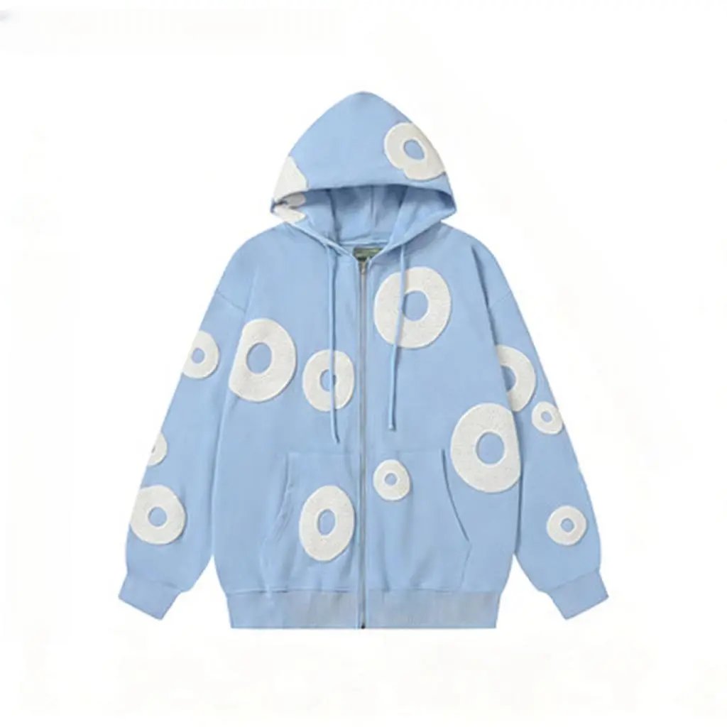 Design Cotton Floral Embossed Hoodie White - 7
