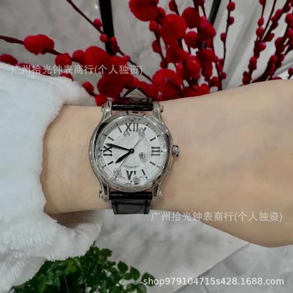 Design Automatic Roman Numeral Diamond Dial Mechanical Watch White Silver Black Watches - 1