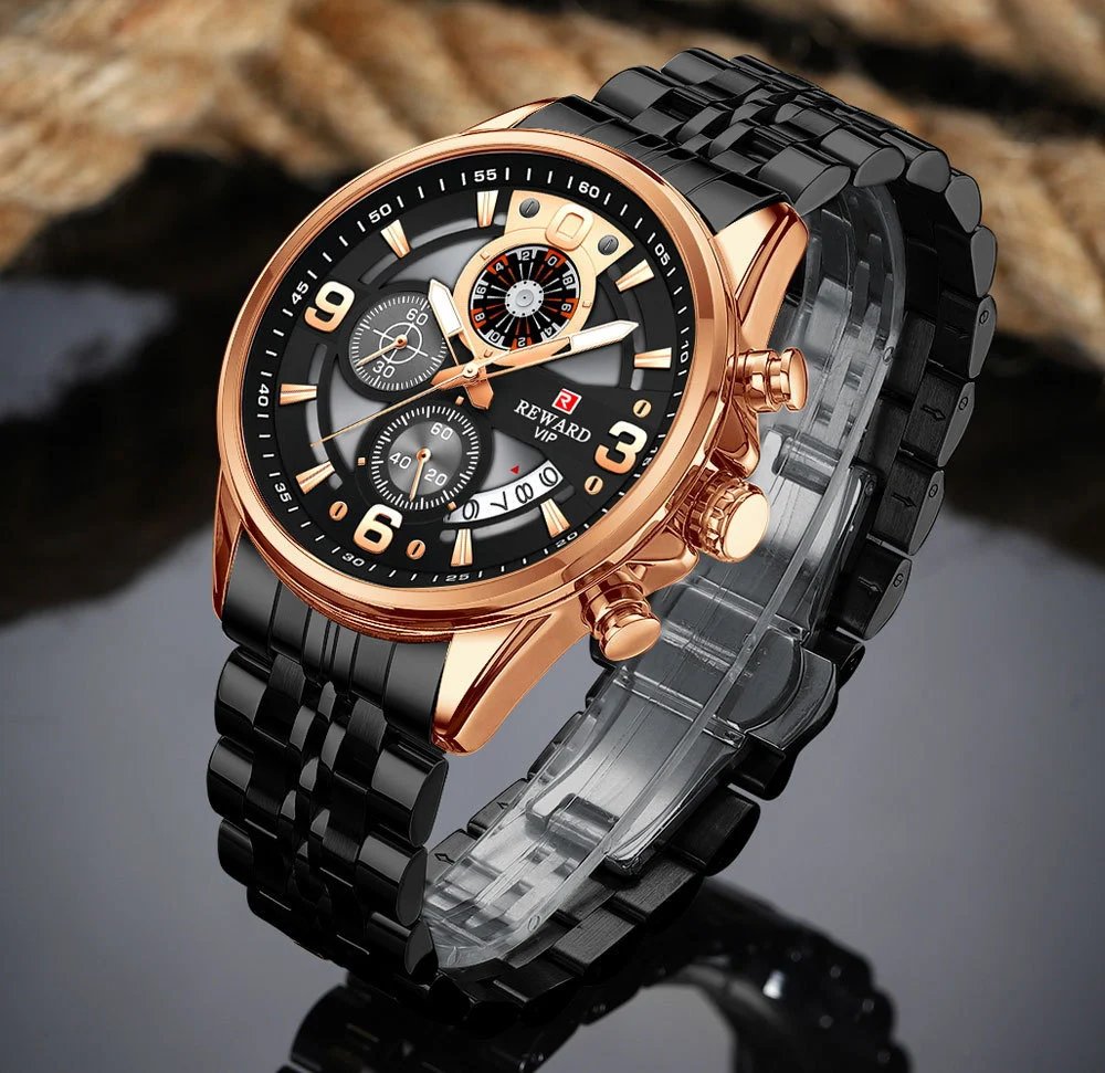 Design Reward VIP Chronograph Stainless Steel Black Dial Watch Watches - 17