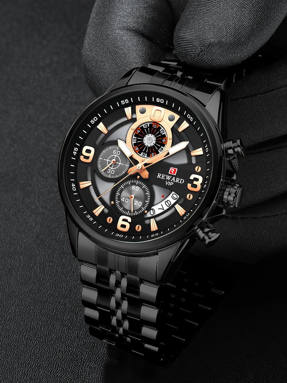 Design Reward VIP Chronograph Stainless Steel Black Dial Watch Watches - 21