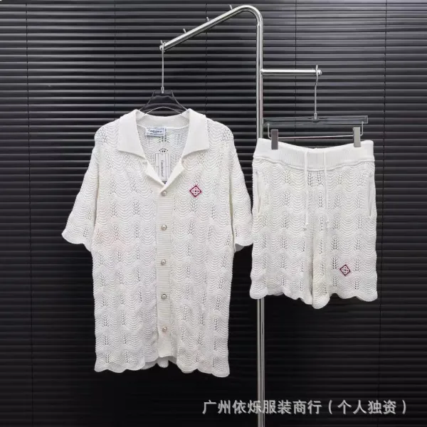 Casablanca Knit Cardigan and Shorts Set White with Red-Green Trim - 13