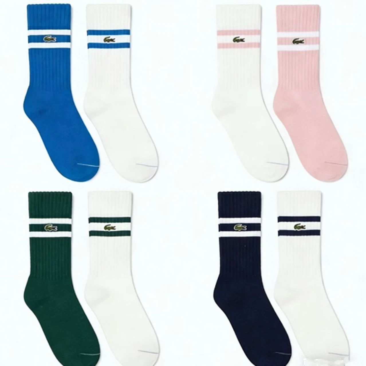 Lacoste Sport Stripe Crew Socks Green and White - 6