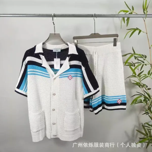 Casablanca Knit Cardigan and Shorts Set White with Red-Green Trim - 19