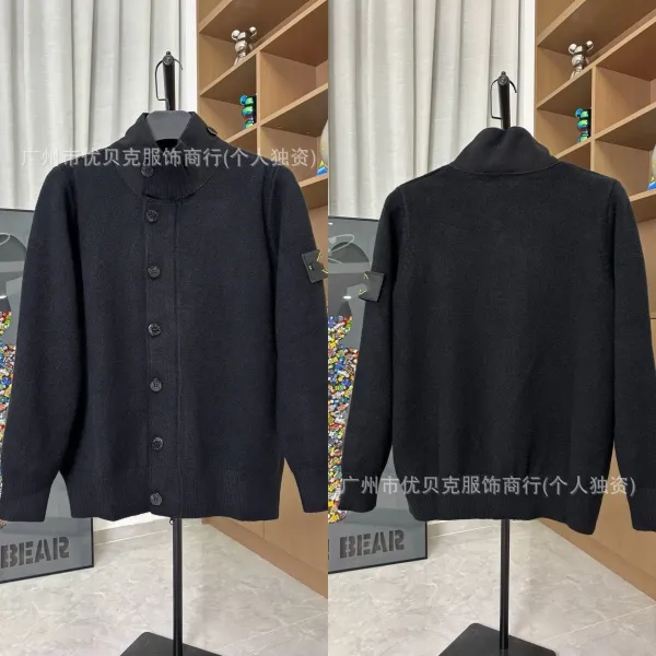 Design Stand Collar Button-Up Cardigan Black Outerwear.cardigan - 1