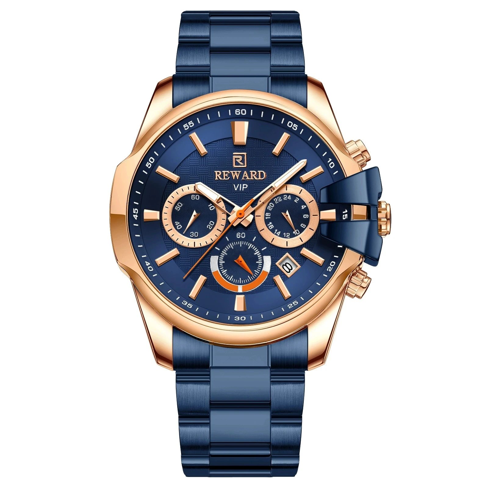 Design Reward VIP Chronograph Navy Blue and Rose Gold Watch Watches - 1