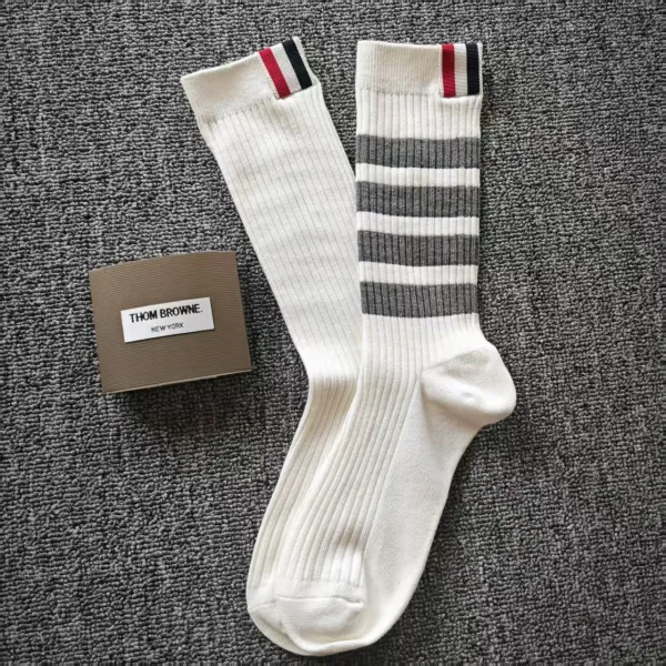 Thom Browne Ribbed Knee-High Socks Gray with Four-Bar Stripe - 6