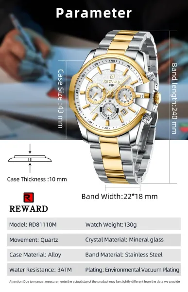 Design Reward VIP Chronograph Navy Blue and Rose Gold Watch Watches - 8