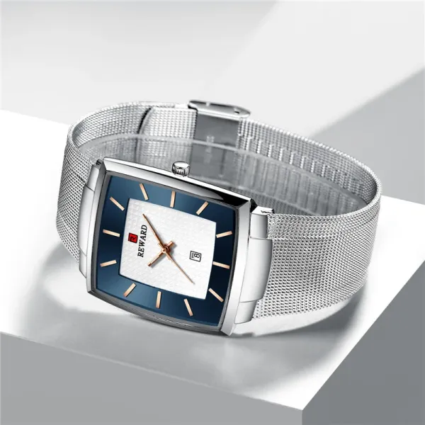 Design Reward Square Case Blue Dial Rose Gold Watch Watches - 11