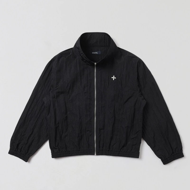 SMF SMFK Crinkle Texture Zip-Up Jacket Black Outerwear