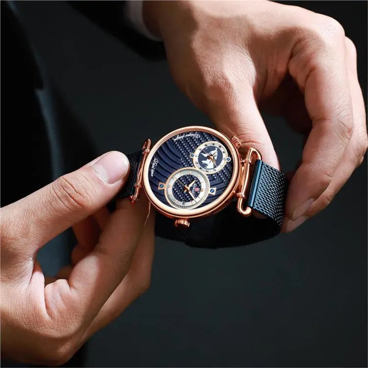 Design Reward Dual Time Carbon Fiber Dial Mechanical Watch Watches - 7
