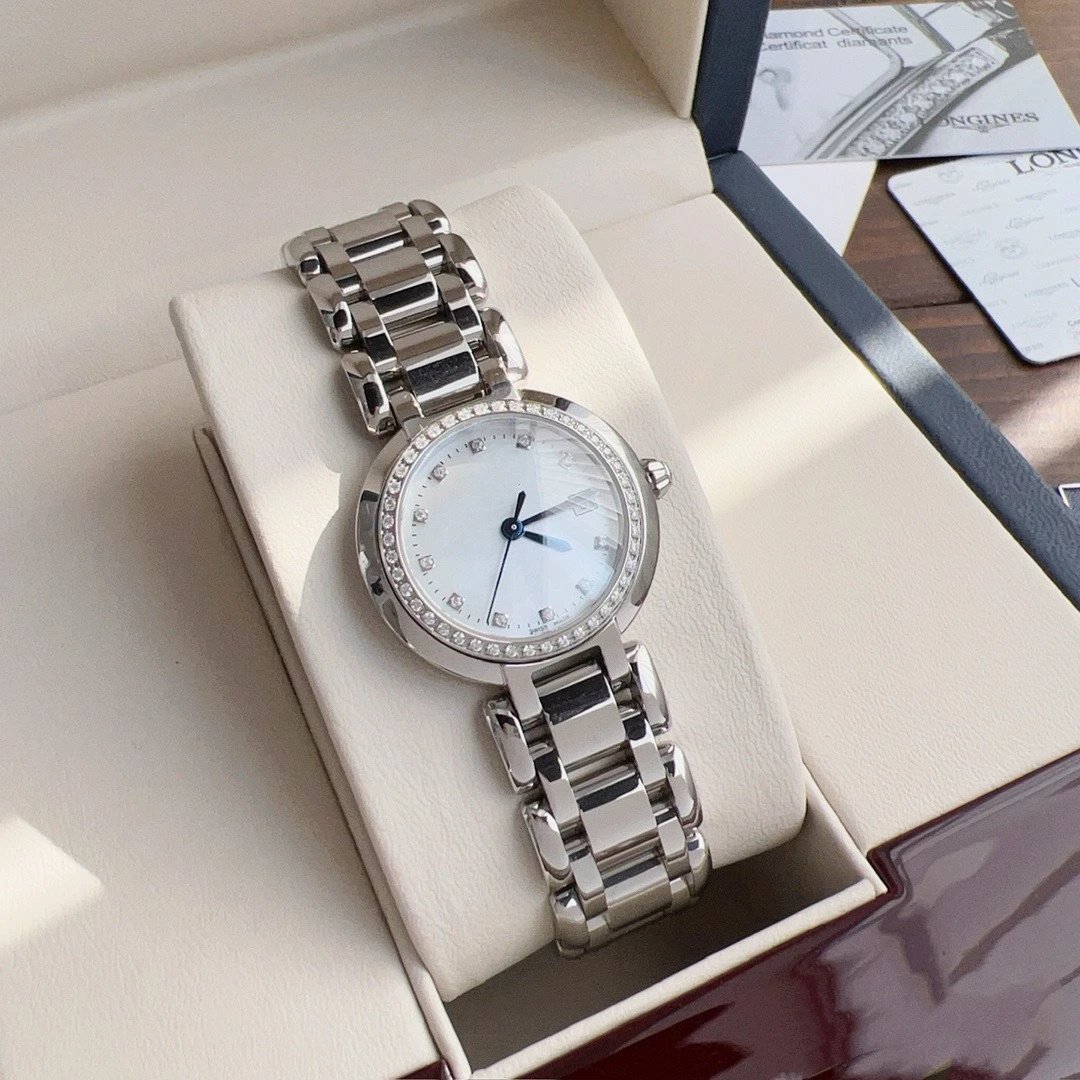 Longines La Grande Classique Diamond-Set White Mother-of-Pearl Dial Steel Watch Watches