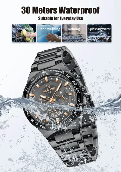 Design Reward VIP Chronograph Silver Dial Blue Bezel Stainless Steel Watch Watches - 10