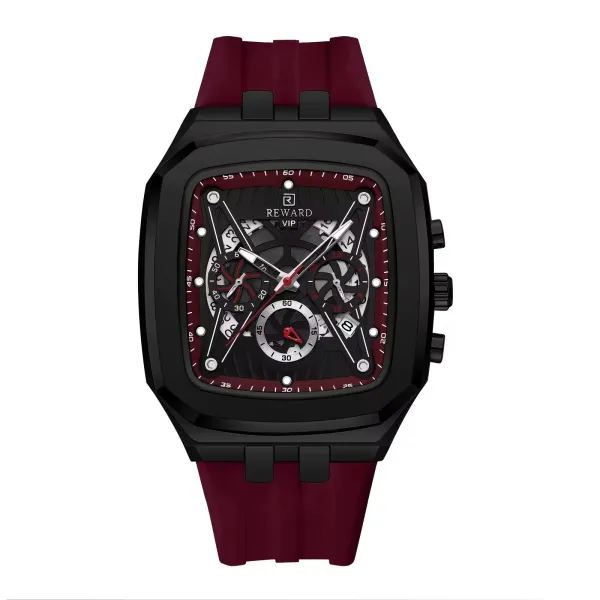 Design Reward VIP Chronograph Burgundy and Black Mechanical Watch Watches - 1