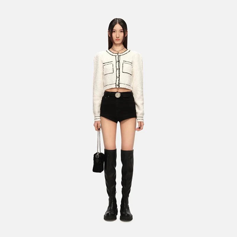 SMF SMFK Tweed-Trimmed Cropped Cardigan White Outerwear.cardigan - 9