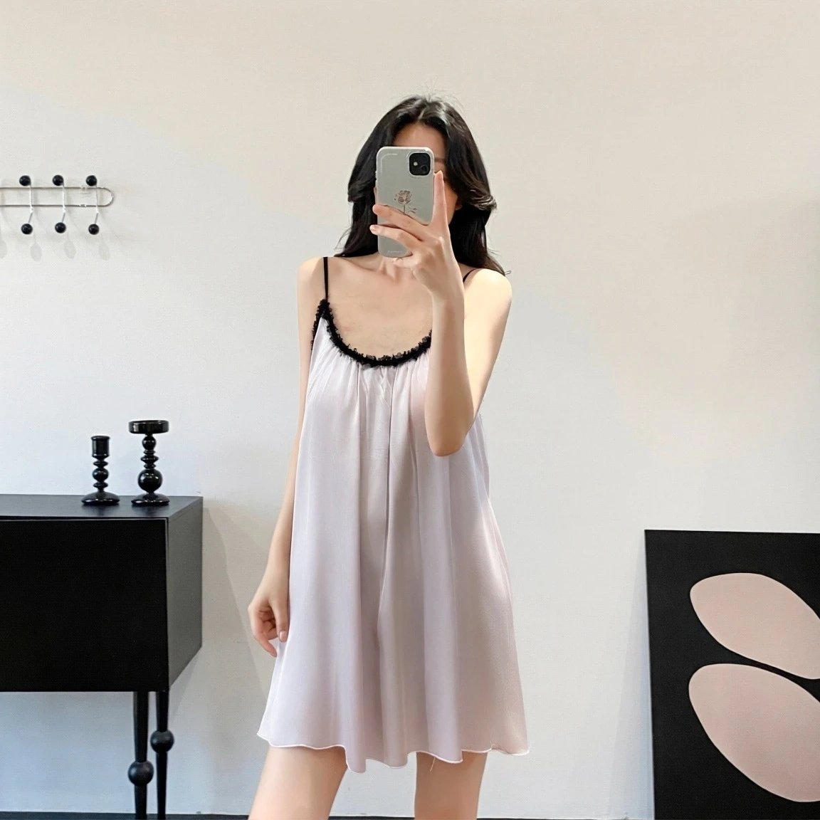 Design Lace-Trimmed Satin Slip Dress in Lilac Sleepwear - 15