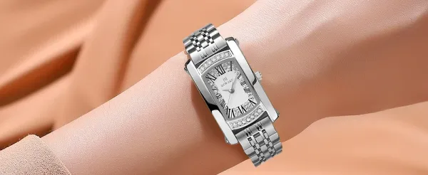 Design Reward Rectangular Crystal-Embellished Gold Tone Watch Watches - 18