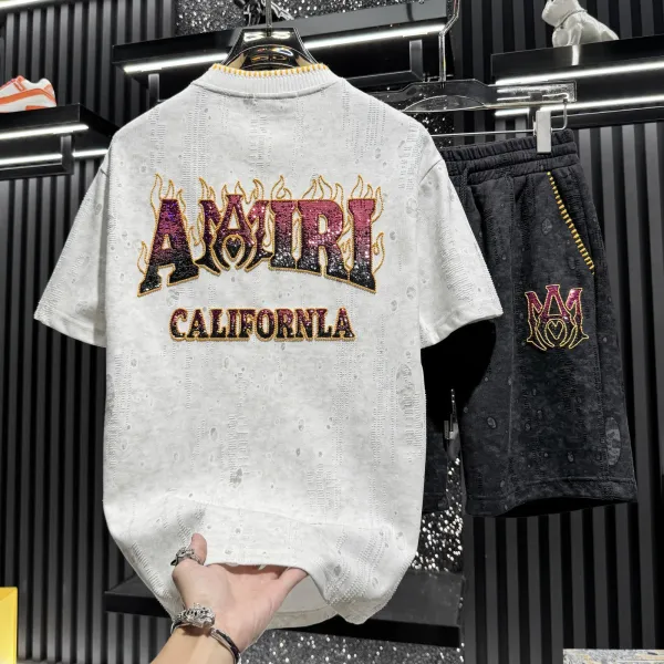 Amiri Flame Embroidered Knit T-Shirt White - 1