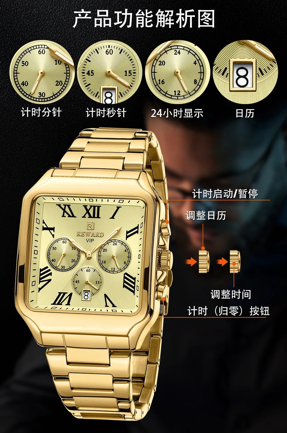 Design Reward VIP Chronograph Silver Stainless Steel Watch Watches - 10