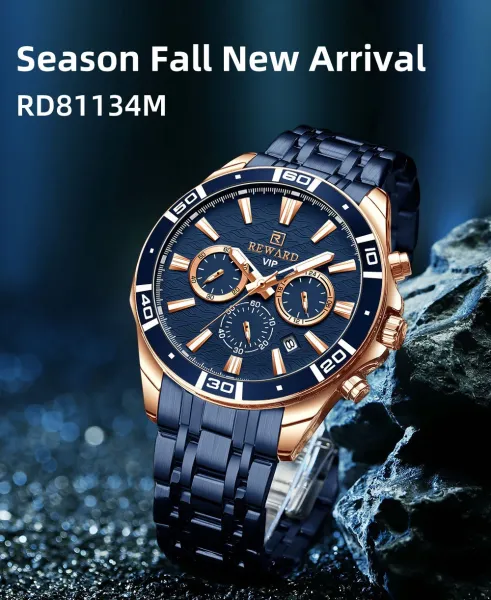 Design Reward VIP Chronograph Black and Blue Steel Watch Watches - 4