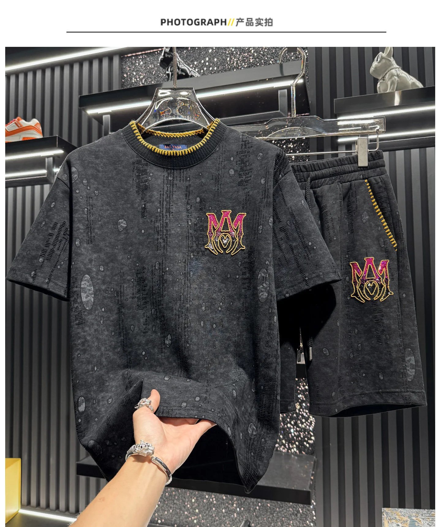 Amiri Flame Logo Washed Black T-Shirt and Shorts Set - 4