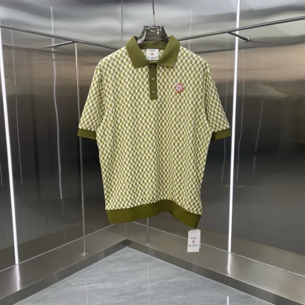 Casablanca Casa Blanca Checkerboard Polo Olive Green Tops.polo - 14