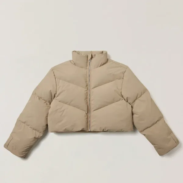Design Cropped Puffer Jacket Beige Outerwear - 1