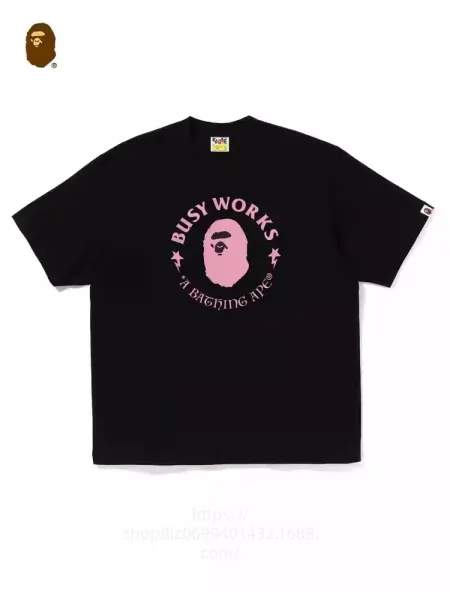 A Bathing Ape Busy Works Pink Logo Black T-Shirt - 1