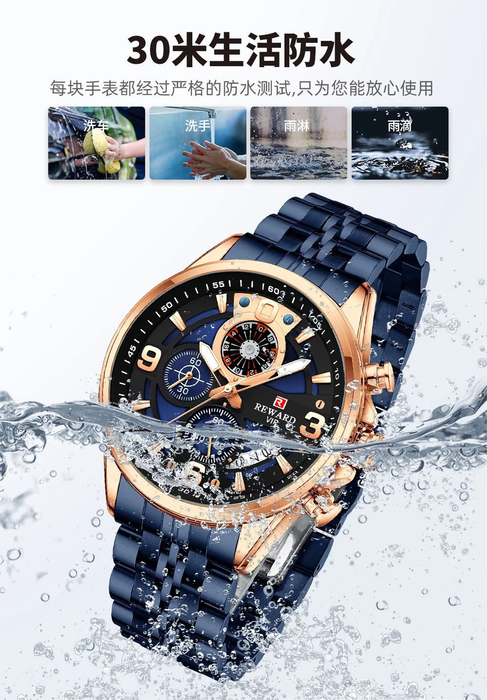 Design Reward VIP Chronograph Stainless Steel Black Dial Watch Watches - 10